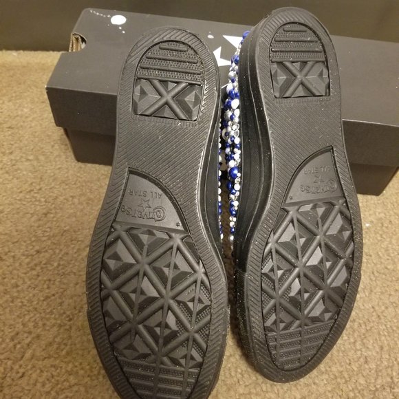 Custom Converse Taylor A/S ox black monochrome hand jeweled shoes size 7.5 - Picture 3 of 4